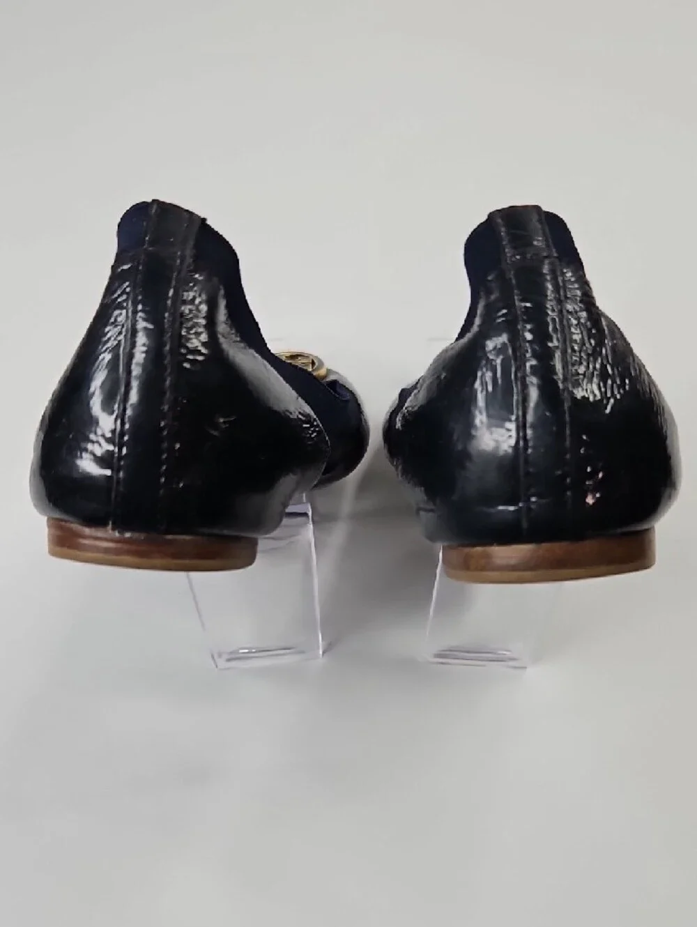 Tory Burch Carolina Navy Blue Patent Leather Logo Ballet Flats Sz 8
